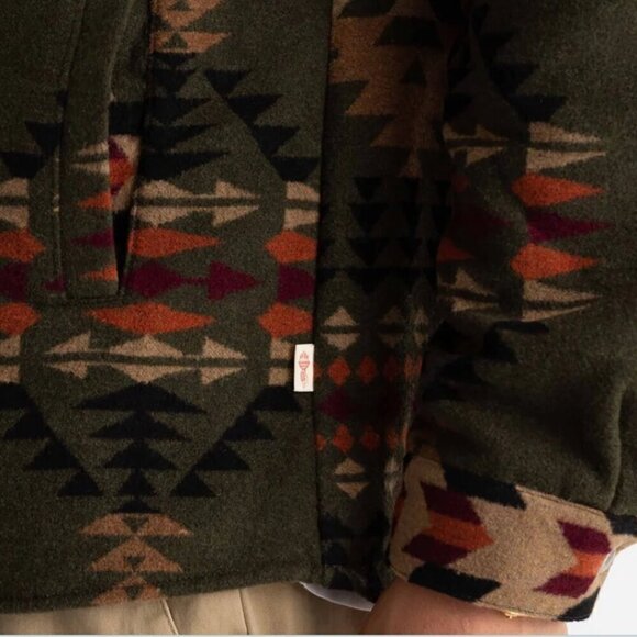 REVOLUTION Checked Navajo-Inspired Overshirt Zip Dark Green Size M - Picture 3 of 16